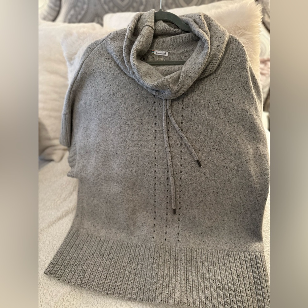 SMARTWOOL Heather Gray Merino Wool Blend Pullover Poncho Sweater Pointelle XS/S